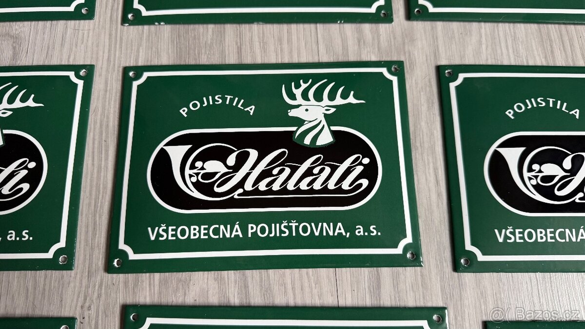 Sbírková smaltovaná? cedule – HALALI, Všeobecná pojišťovna