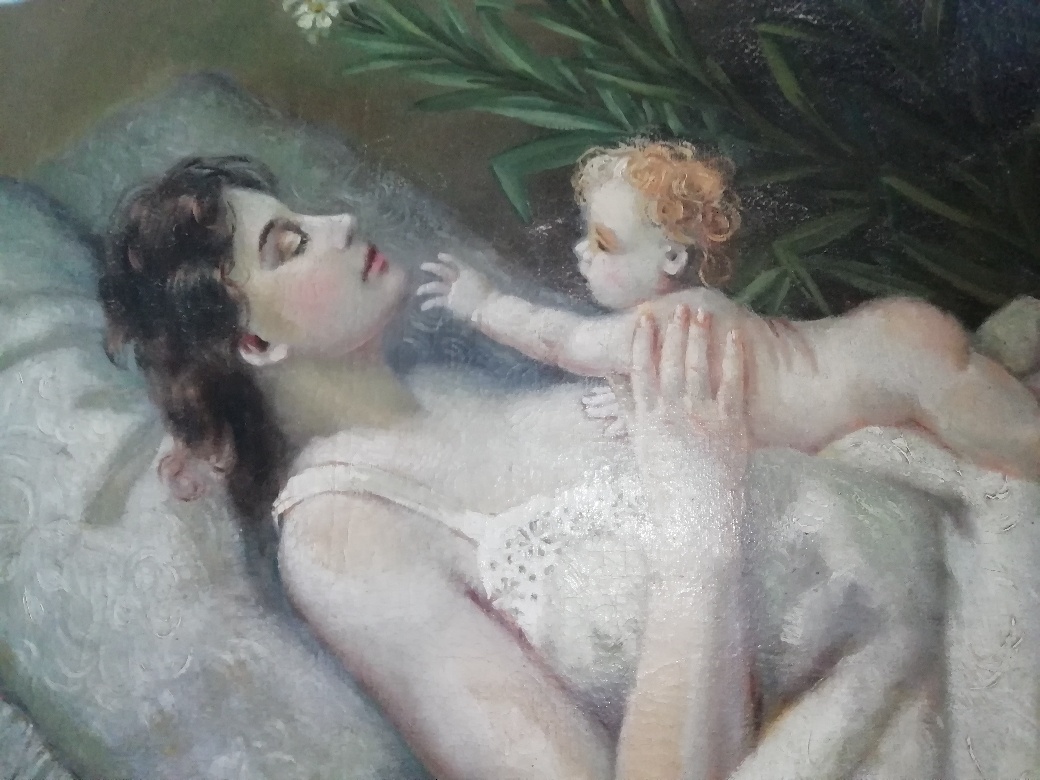 starý obraz žena s dítětem (Madona)