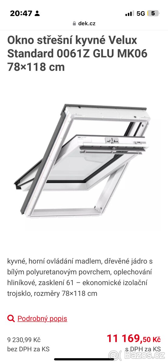 Střešní okno velux 78x118