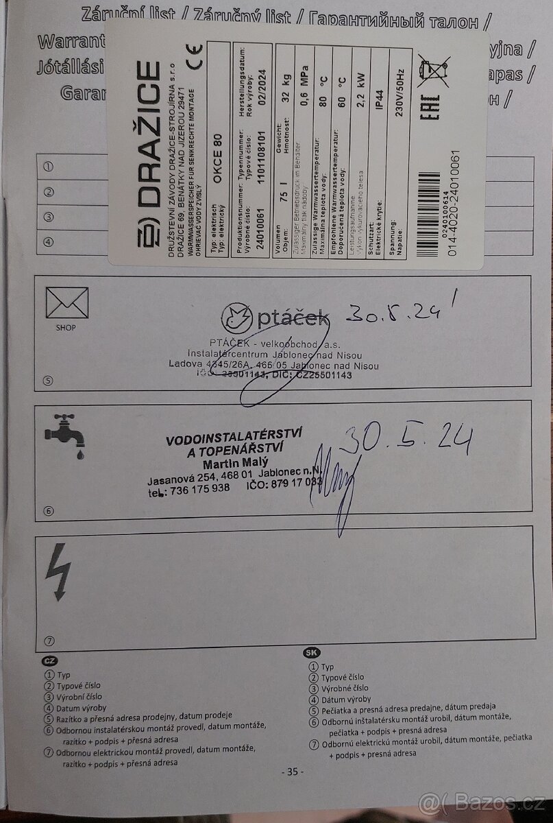 Bojler el. Dražice 80l.