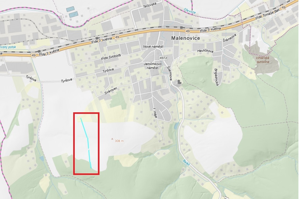 Prodej uceleného pásu pole – 5 235 m² - Malenovice
