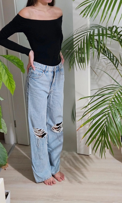 Modré rifle široké roztrhané džíny vel 36