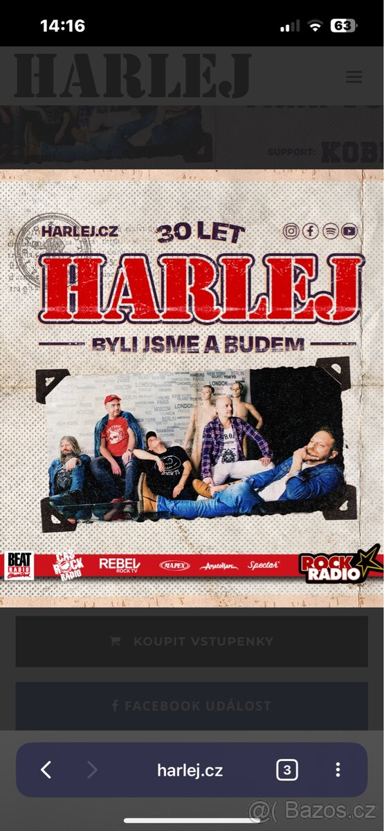 2 Vstupenky na harlej, Brno 22.11