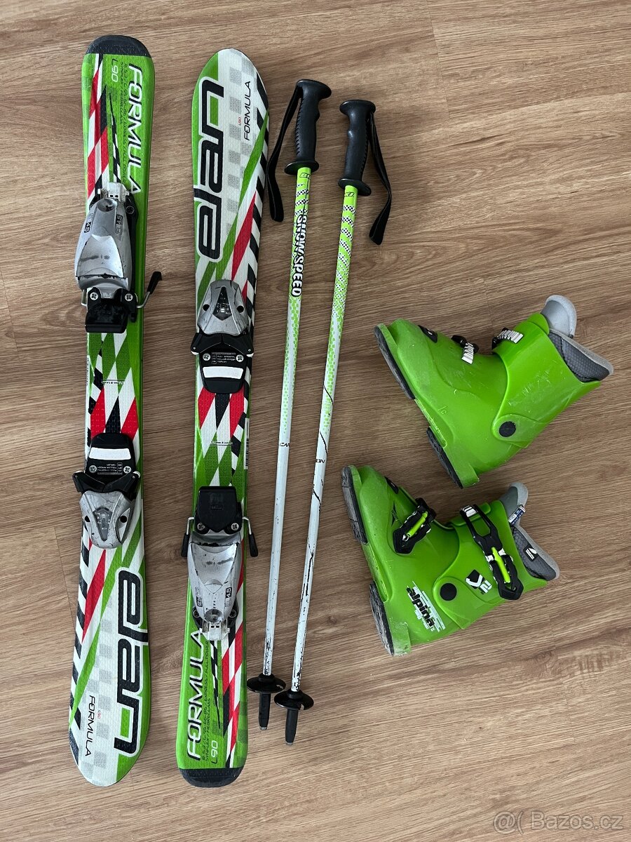 dětské lyže 90 + lyžáky 190 (30) + hůlky 80