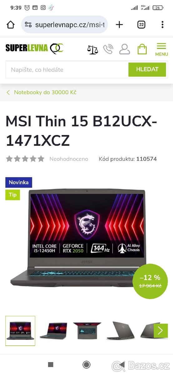 MSI Thin 15 B12UCX-1471XCZ