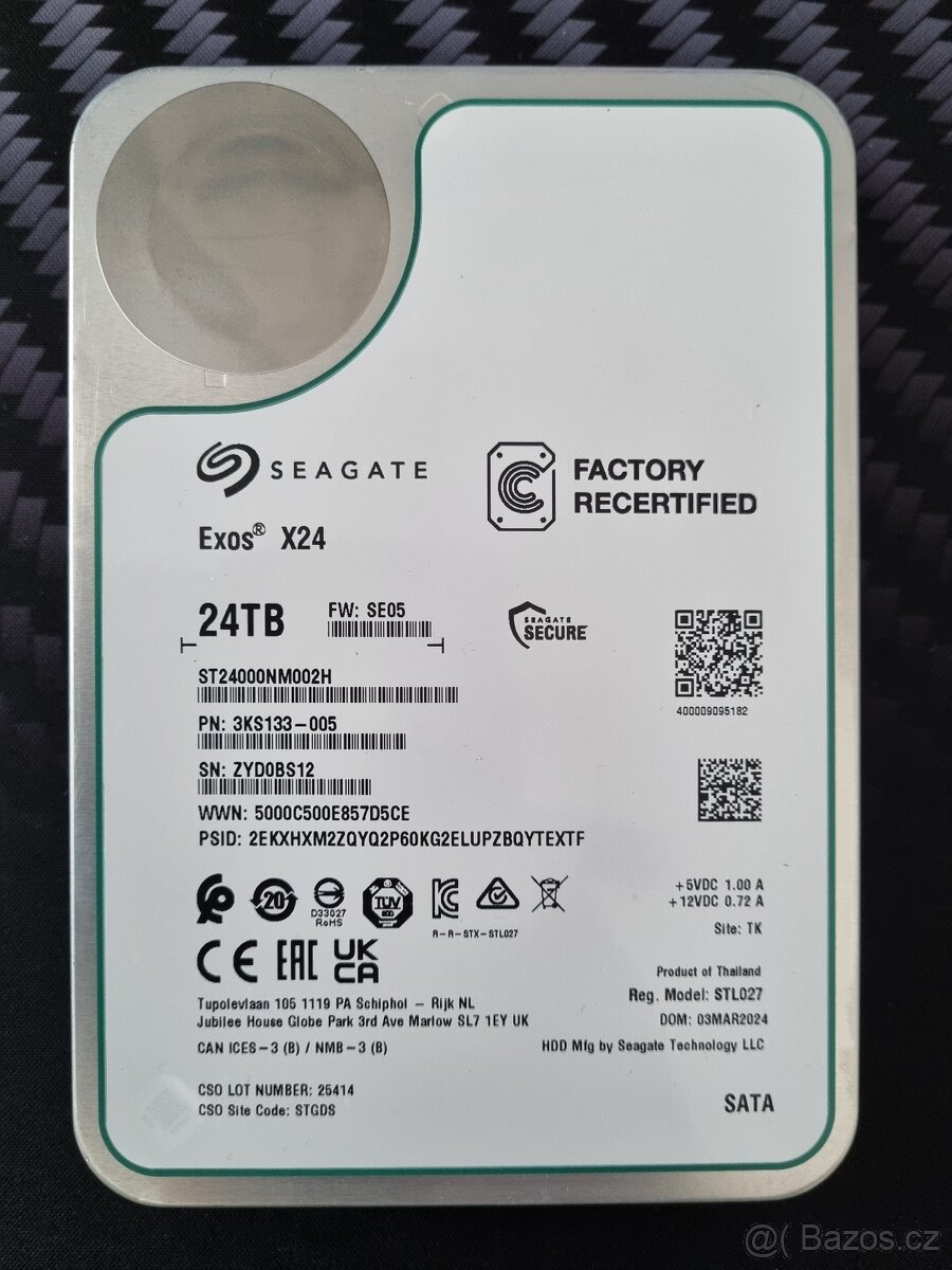 ✅ 24TB HDD nepoužitý, tovární záruka do 26.10.2029