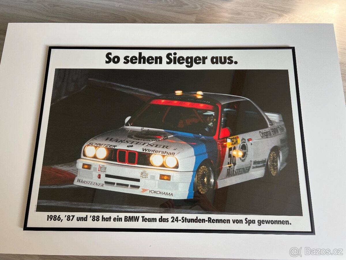 ORIGINÁL BMW plakát v rámu A1 BMW E30 M3 Vítěz 24h SPA