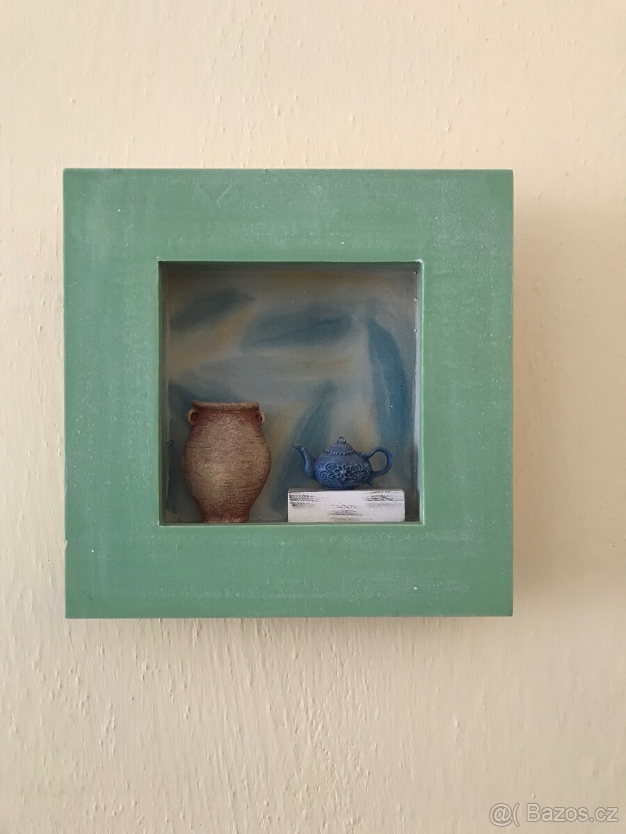 Obrázek dřevěný rámeček + keramika