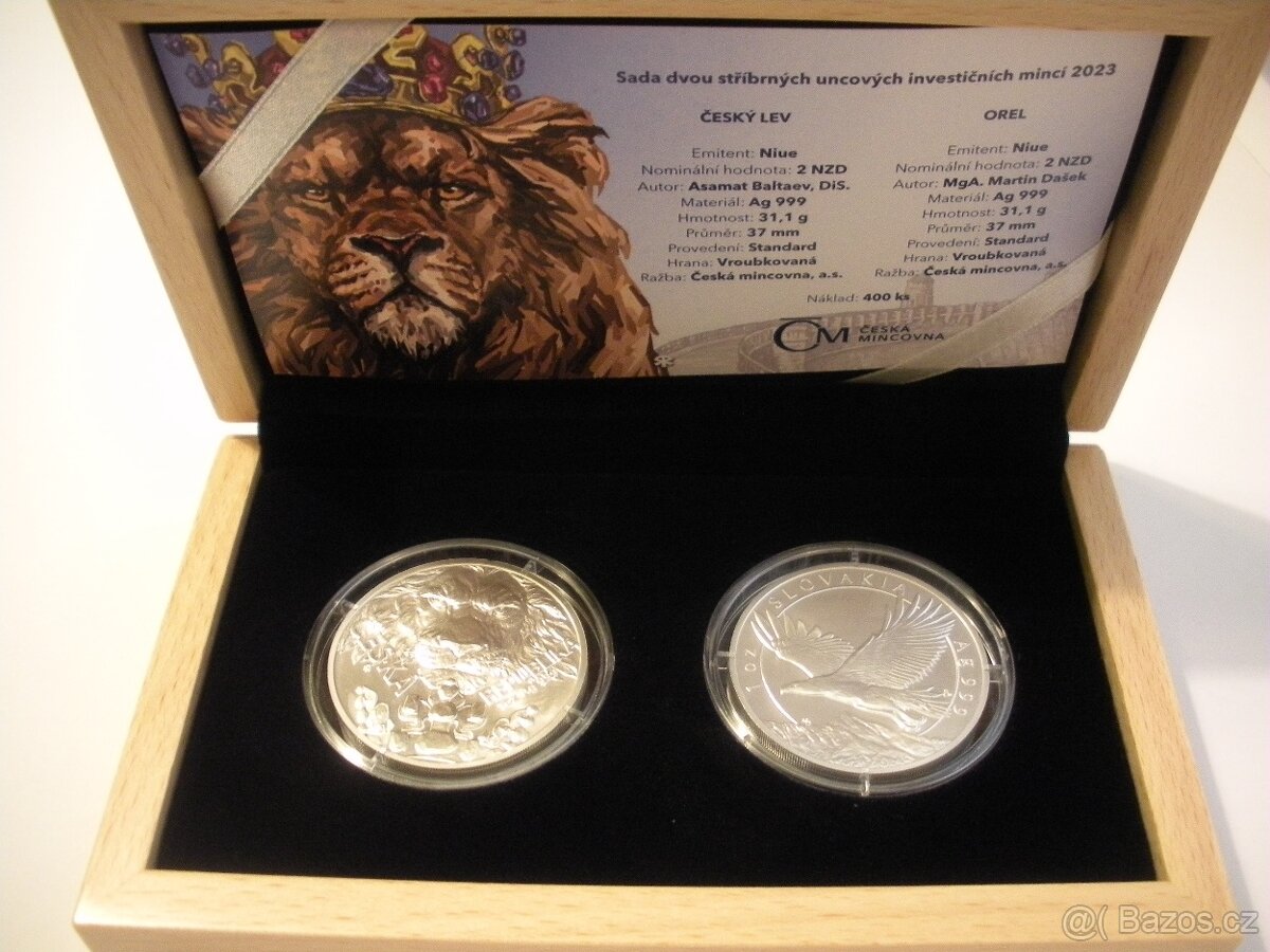 Sada dvou stříbrných uncových investičních mincí Český lev a
