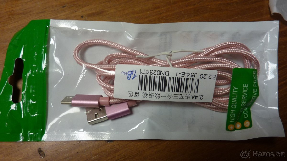USB kabel zn TOPK typ C nový 1,8m kvalitní a odolný-růžový