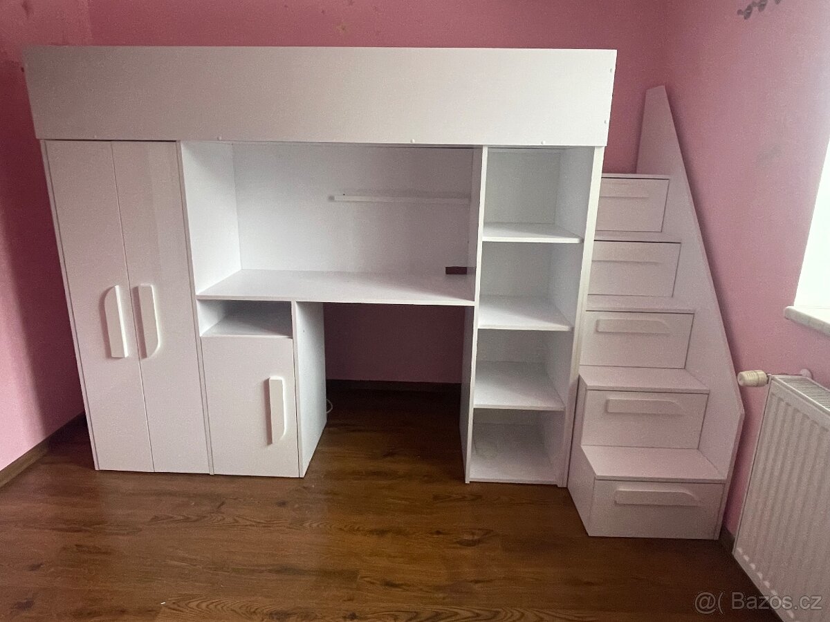 Zvýšená multifunkční postel 90×200 + matrace