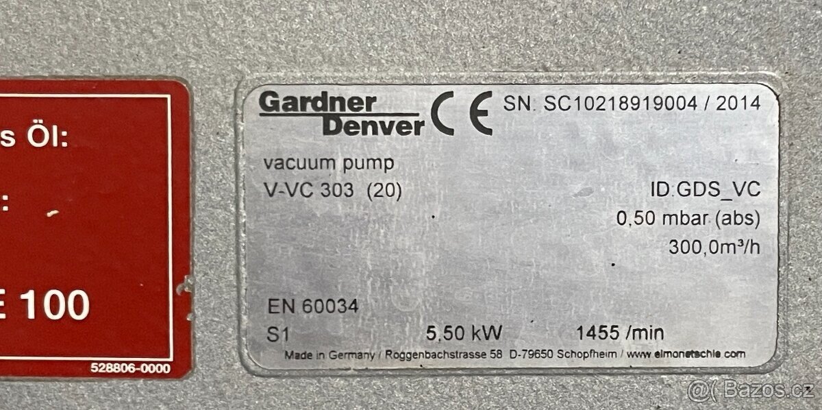 Prodám rotační lamelovou vývěvu Garden Denver V-VC 303