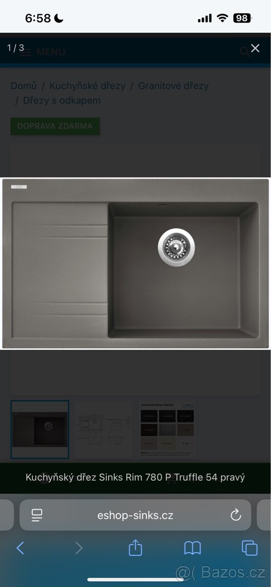 Kuchyňský dřez Sinks Rim 780 P Truffle 54 pravý