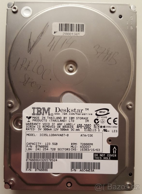 Pevný disk do PC 3.5" pata IBM 123GB ic35l120avvva07-0