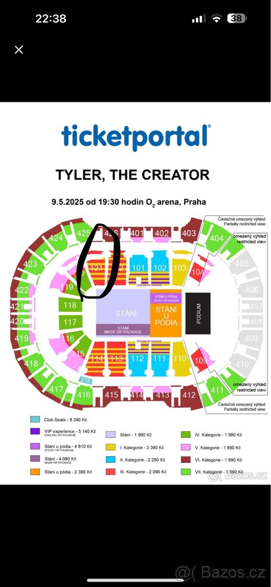 Tyler, The Creator 9.5., Praha — sektor 121, řada 13
