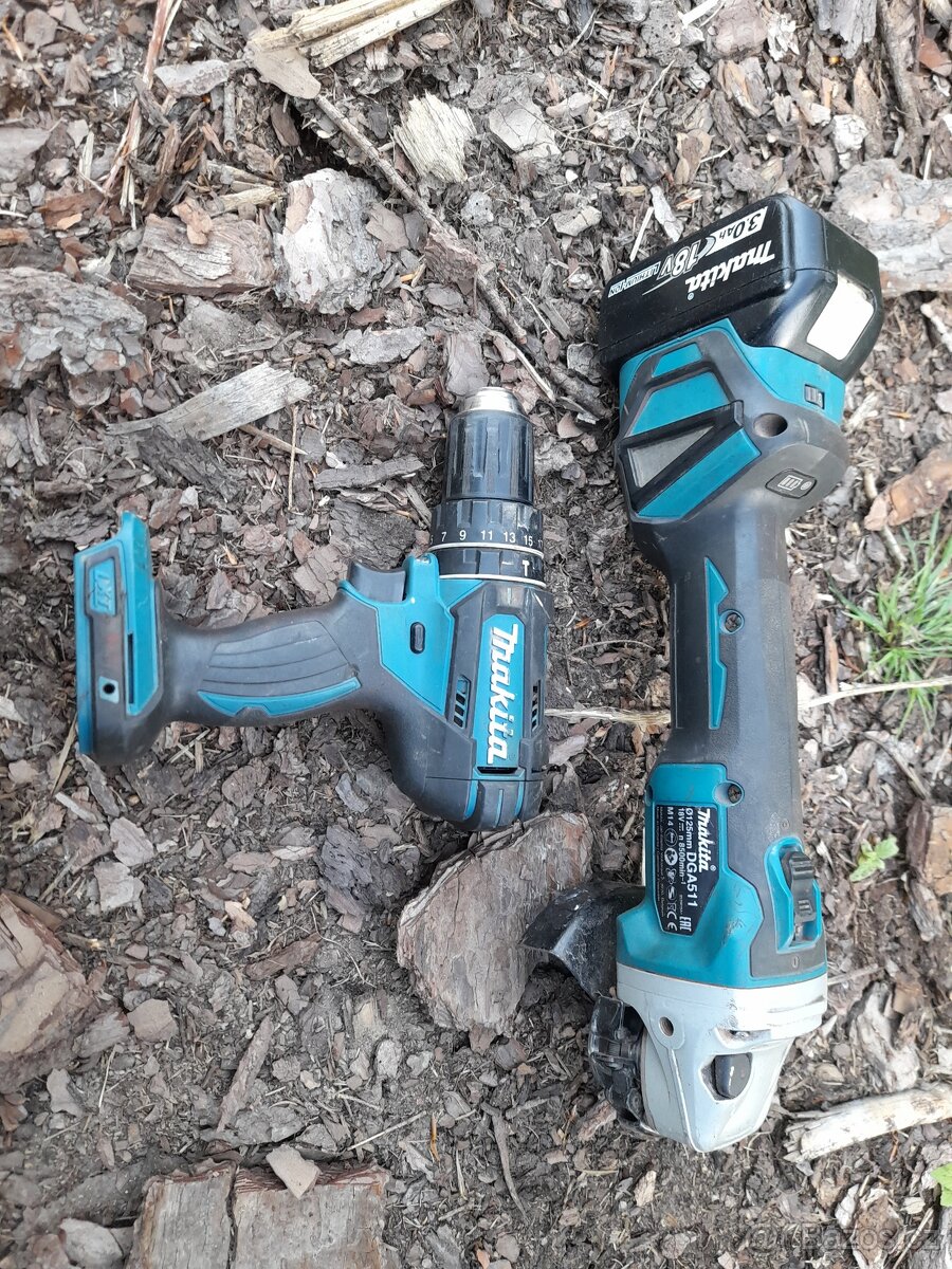 Aku uhlova bruska + vrtačka Makita
