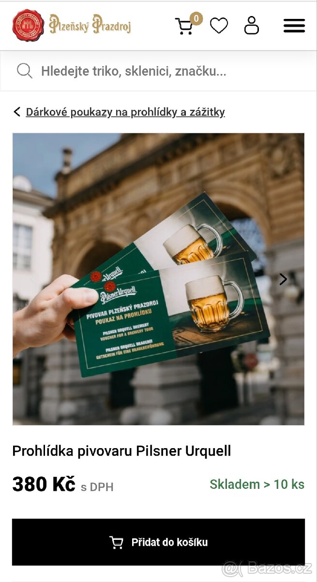Dva Poukazy na prohlídku pivovaru Pilsner Urquell