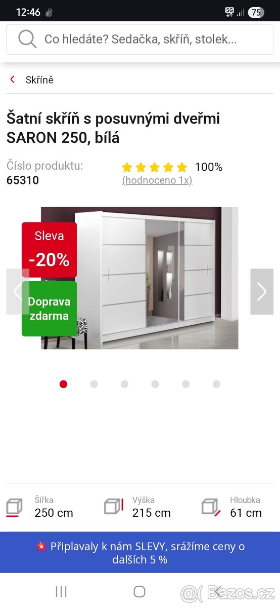 Nová šatní skříň 250cm s posuvnými dveřmi