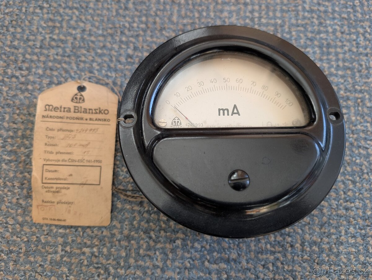 Panelový miliampérmetr Metra Blansko 100 mA