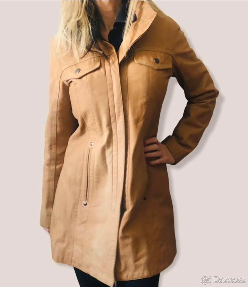 Luxusní celokožený Calvin Klein kabát - S/M