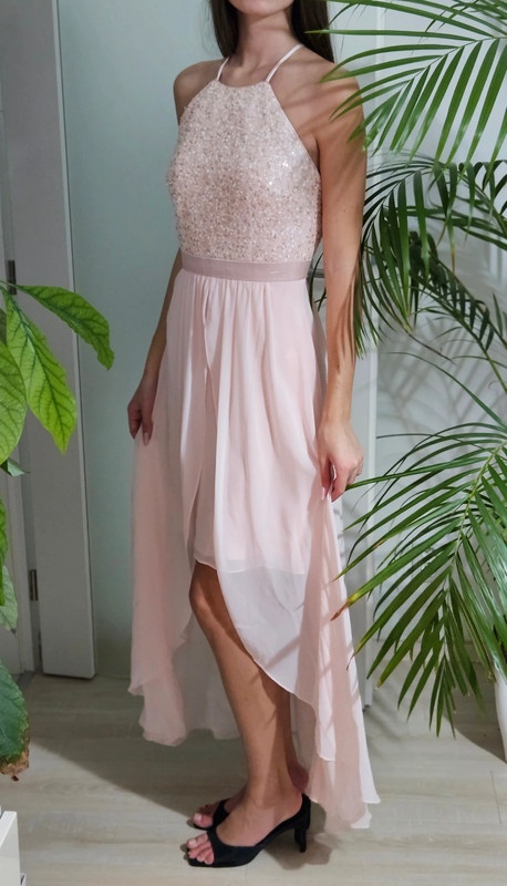 Nádherné meruňkové večerní šaty s flitry xxs