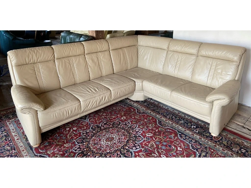 Luxusní rohová kožená sedací souprava, cappucino,1762