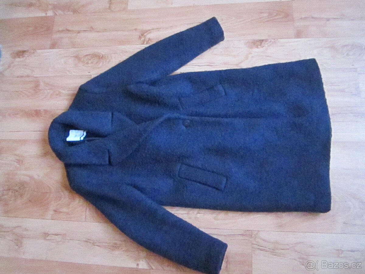 Sytě modrý zimní kabát zn. Mango, XS/S/M, 50% vlny