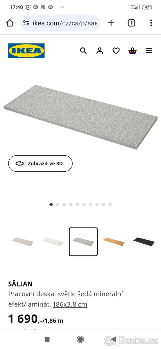 Pracovní deska Ikea Saljan světle šedá