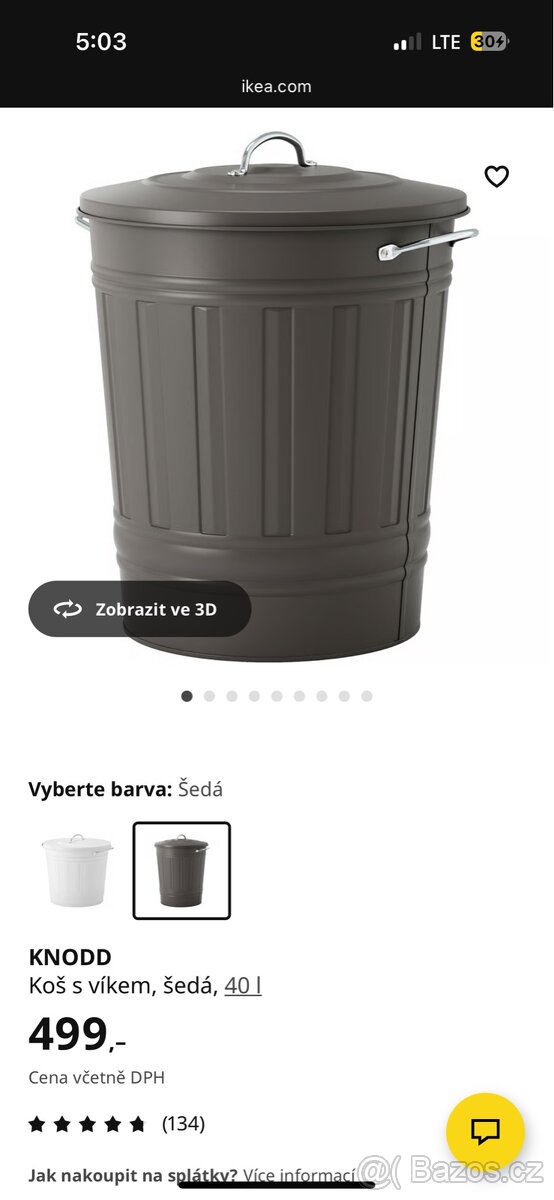 Koš s víkem, šedá, 40 l