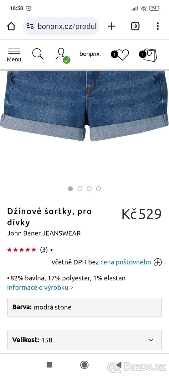 Dívčí džínové kraťasy vel 158