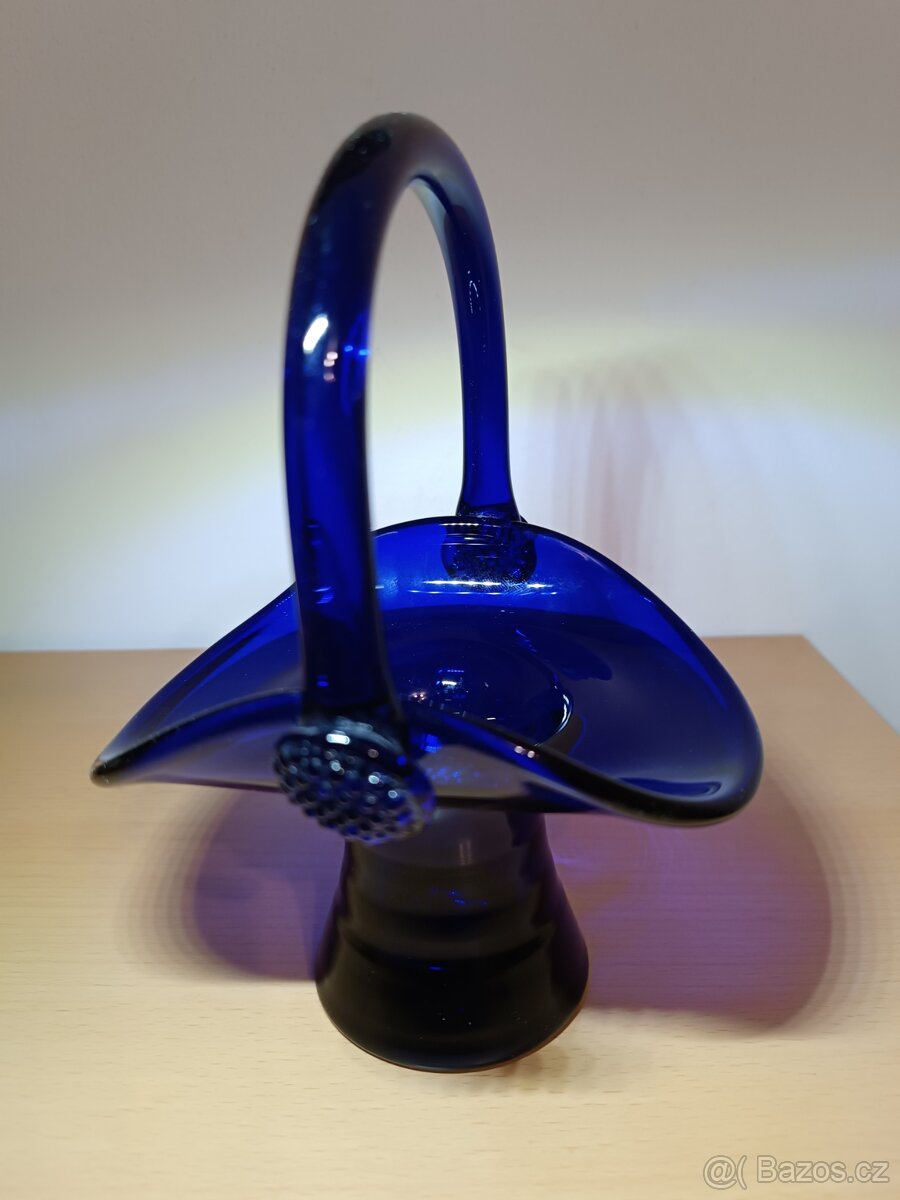 Skleněný košík - sklo cobalt modrý