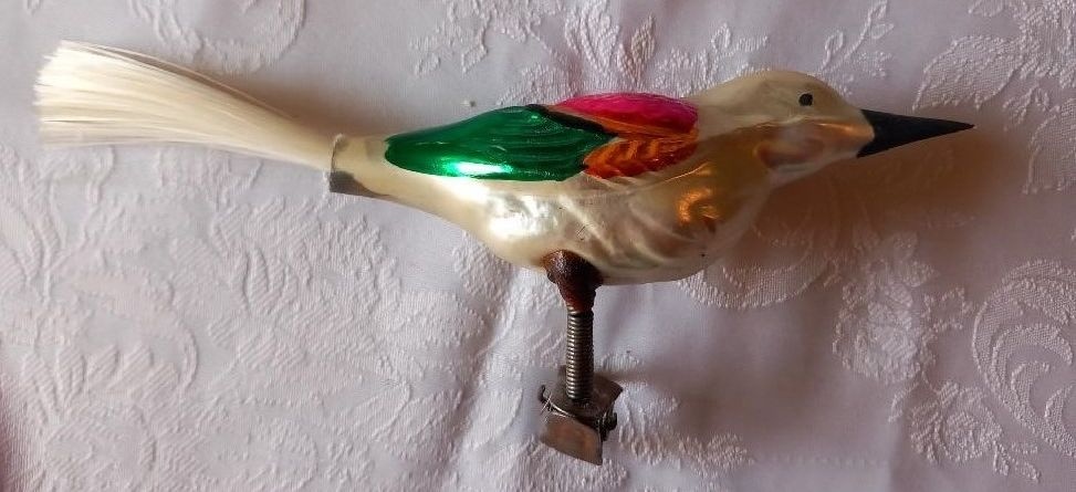 Ptáček se zeleným křídlem, vánoční ozdoba retro