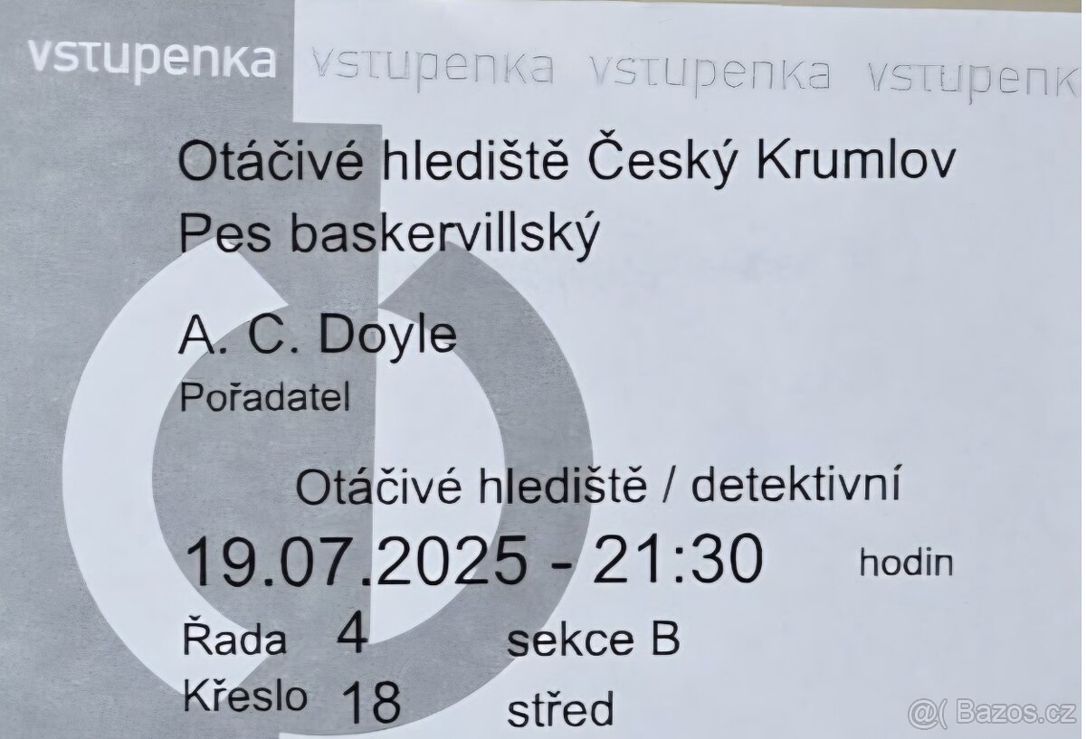 2ks vstupenek Pes baskervillský Otáčivé hlediště v Krumlově