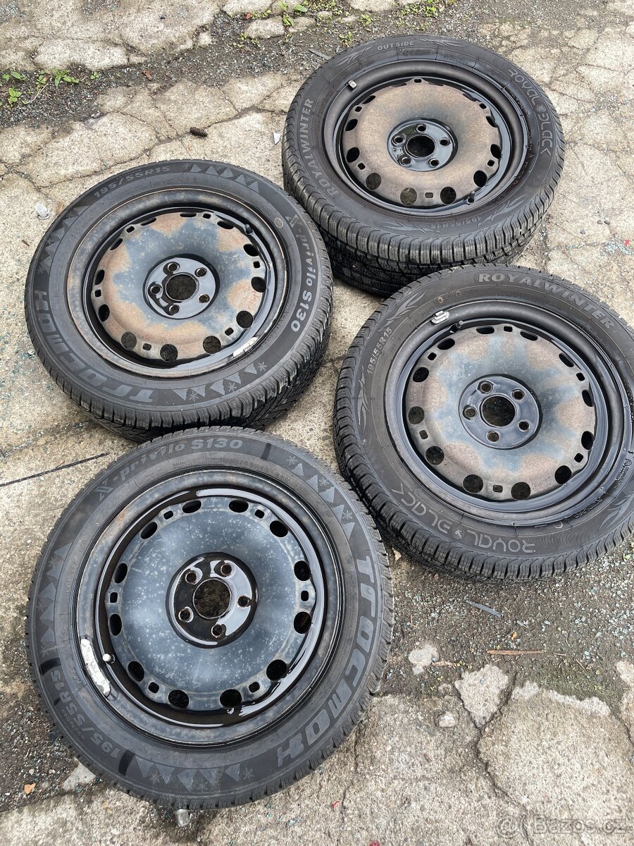 Plechové kola 5x112 ET43 + zimní pneu 195/55 R15