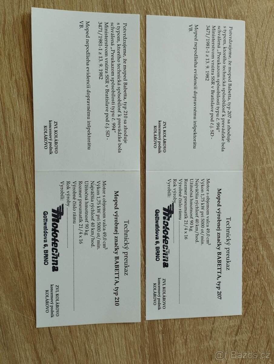 Kartička babetta 210.Kartička Babetta207