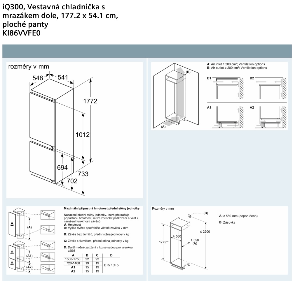Siemens KI86VVFE0 vestavba lednice + mrazák dole