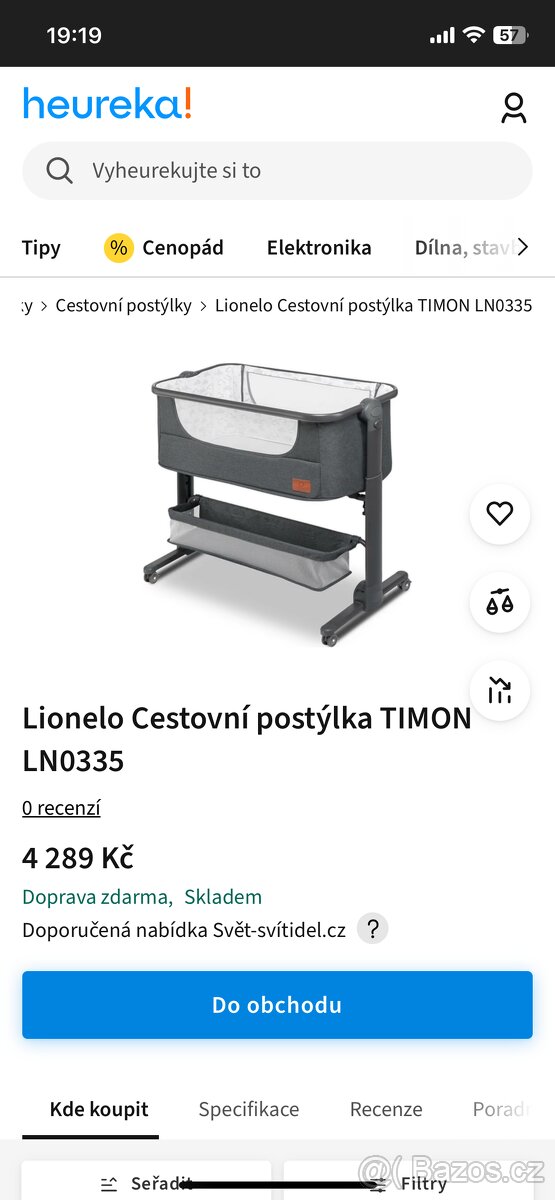 Lionelo Timon Skládací postýlka s matrací Dětská kolébka Ces
