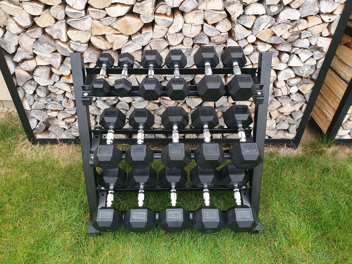 jednoruční činky sada 180kg HEXA (2,5-20kg) + STOJAN