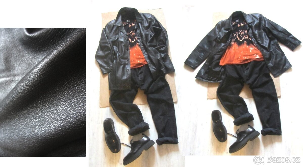 Velká / oversize černá kožená pánská bunda