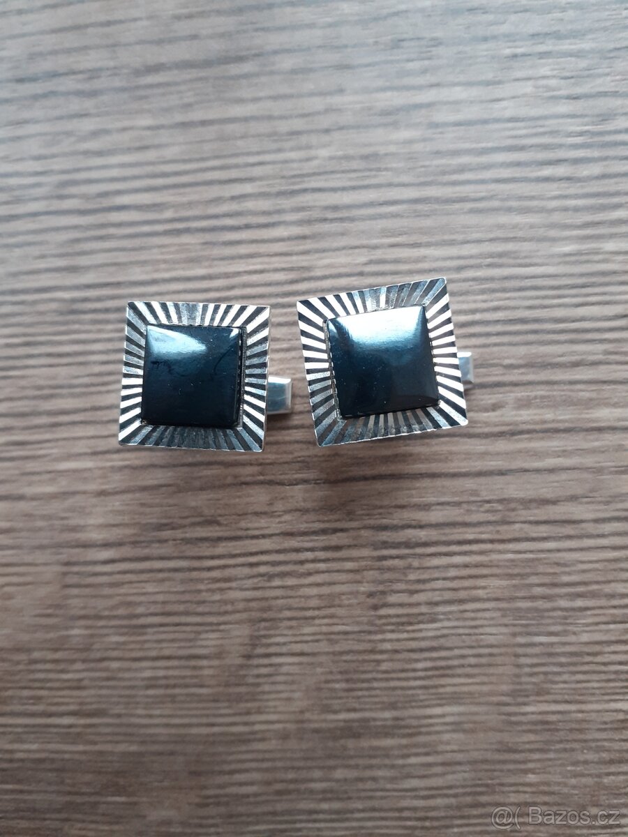 Stříbrné manžetové knoflíčky s hematitem-nenošené