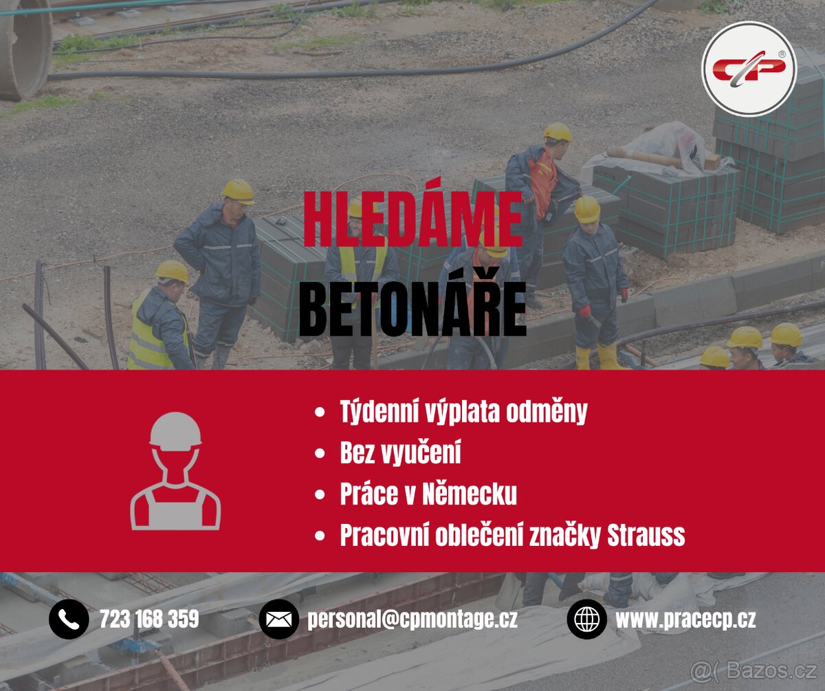 Práce v Německu s TÝDENNÍ výplatou - betonář
