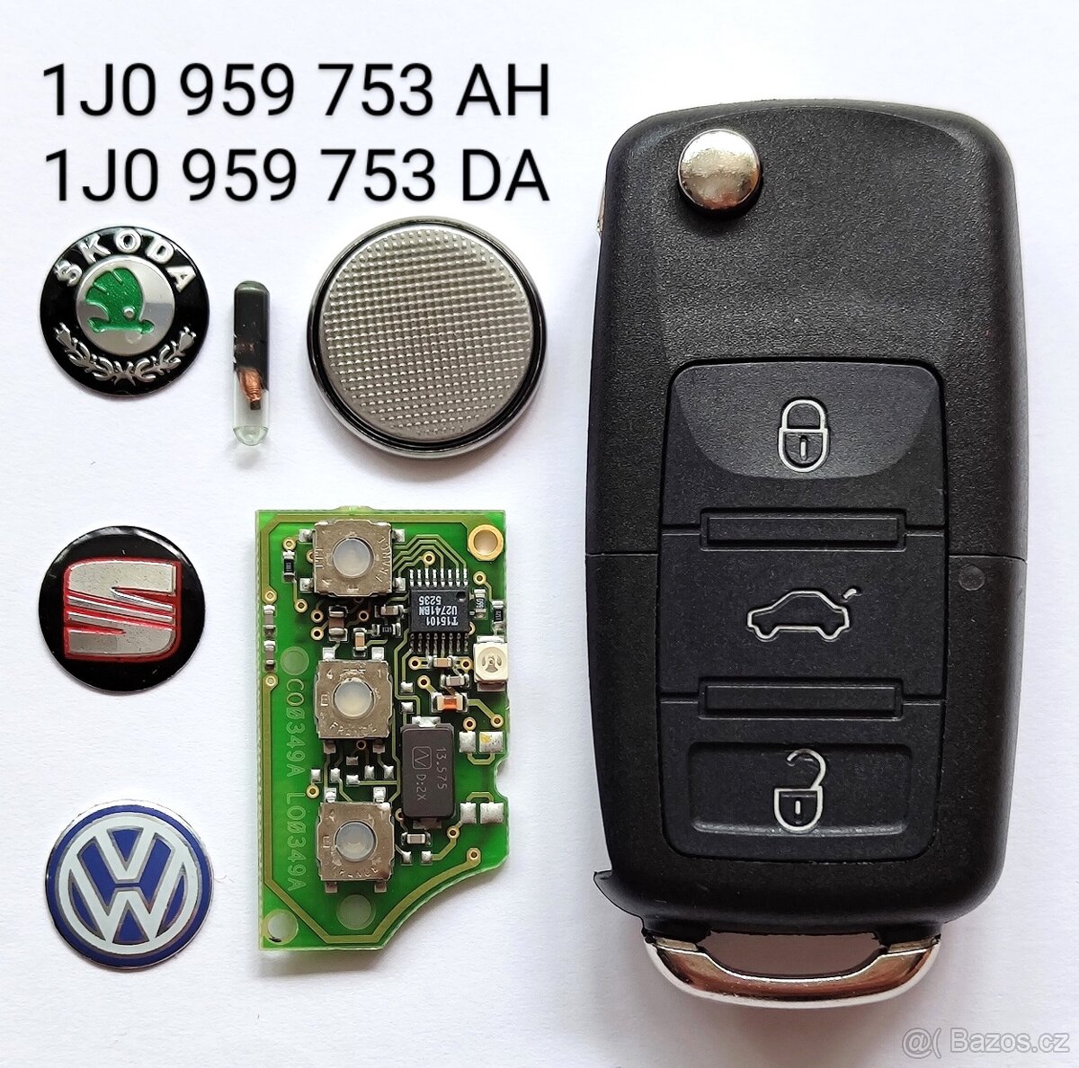Klíč Škoda Volkswagen originál 1J0959753AH / DA Nový obal k