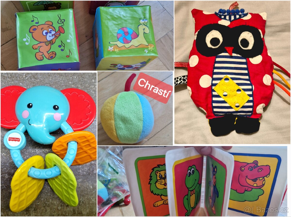 Chrastítko Fisher-Price, měkké kostky, knížka do vody