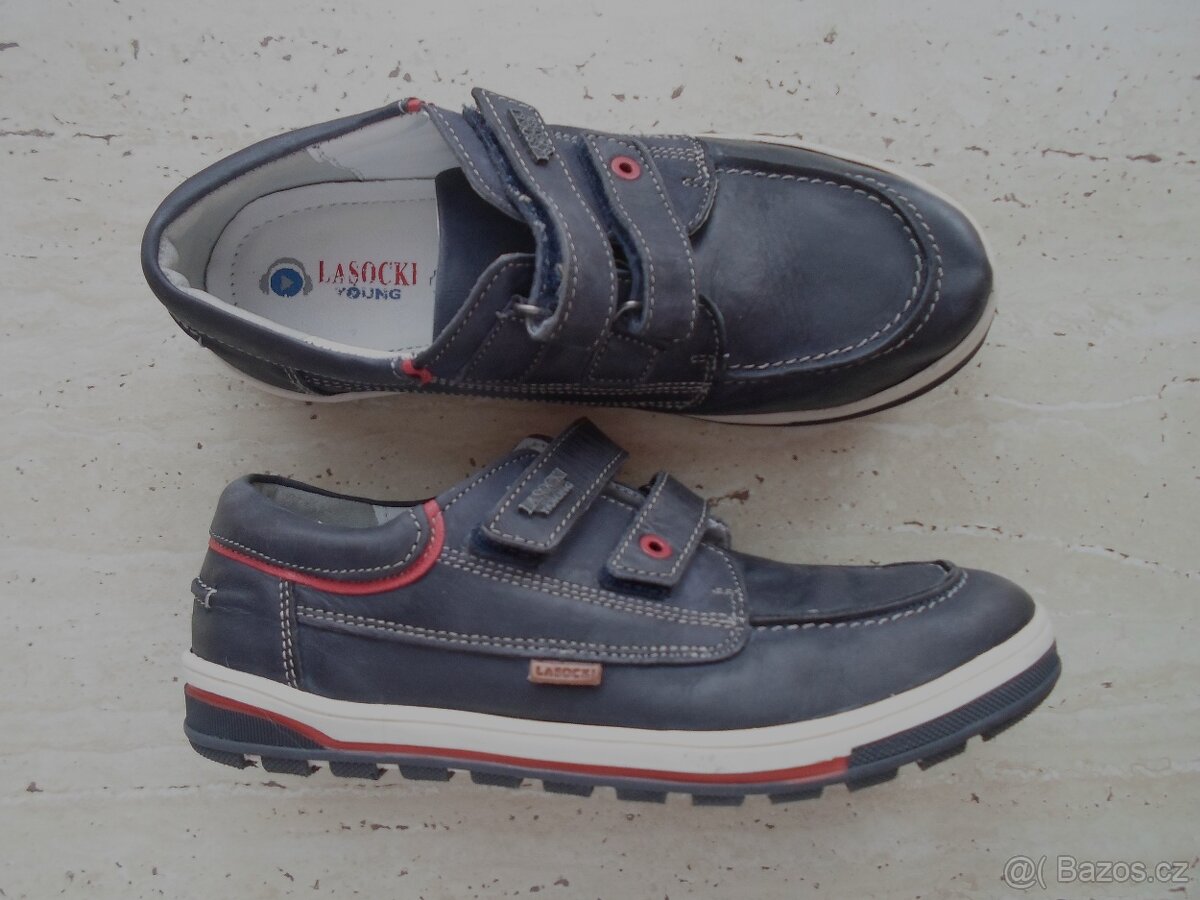 Modré boty polobotky kožené - 35