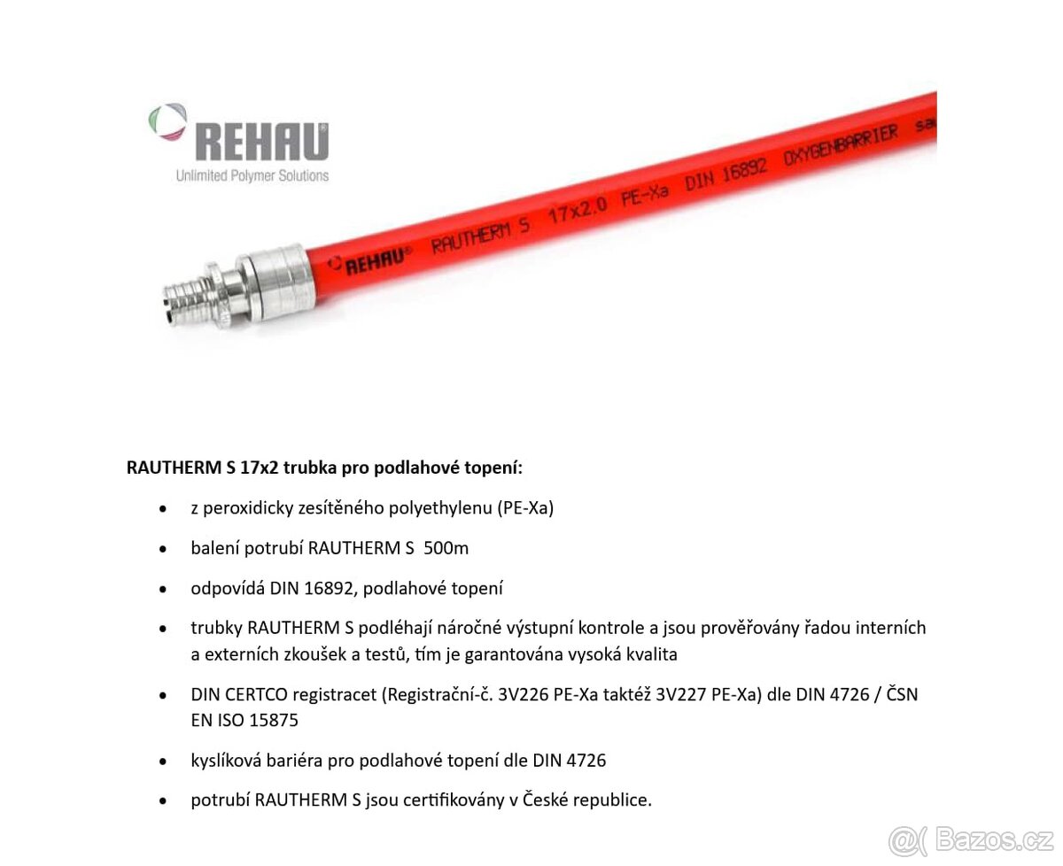 REHAU Rautherm S 17x2 trubka pro podlahové topení
