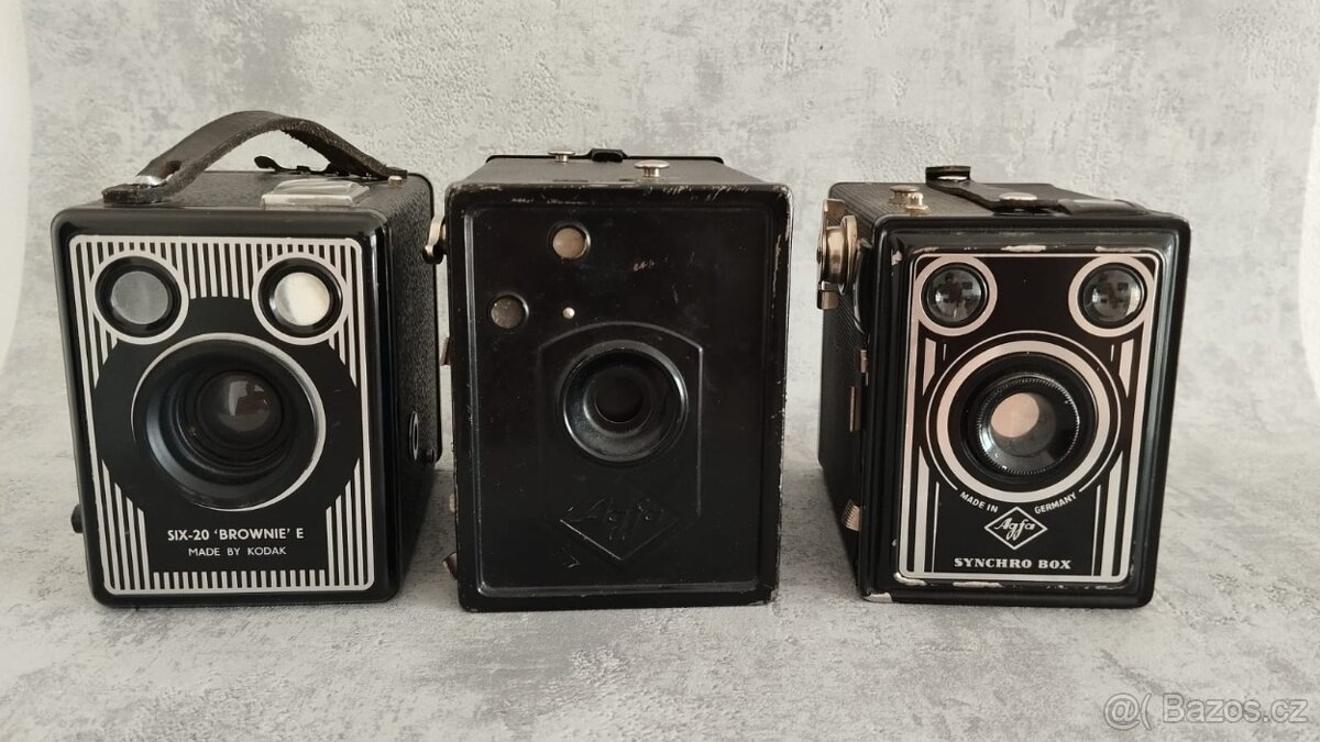 3x staré historické fotoaparáty do sbírky, dekorace