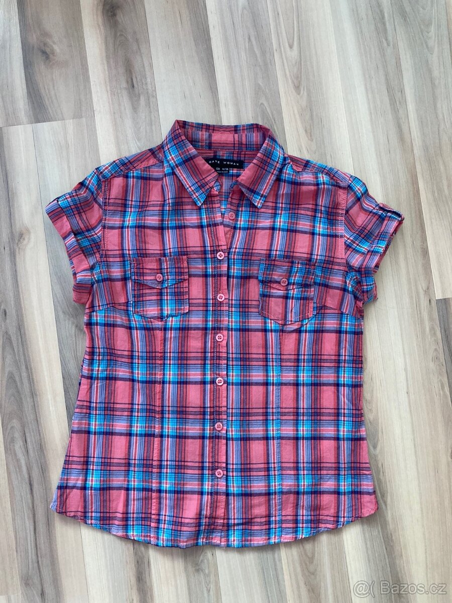 Halenka s krátkým rukávem ružovo-modrá káro