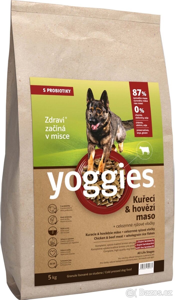 Yoggies 5 kg Kuřecí & Hovězí – nové granule, půlka ceny, poš
