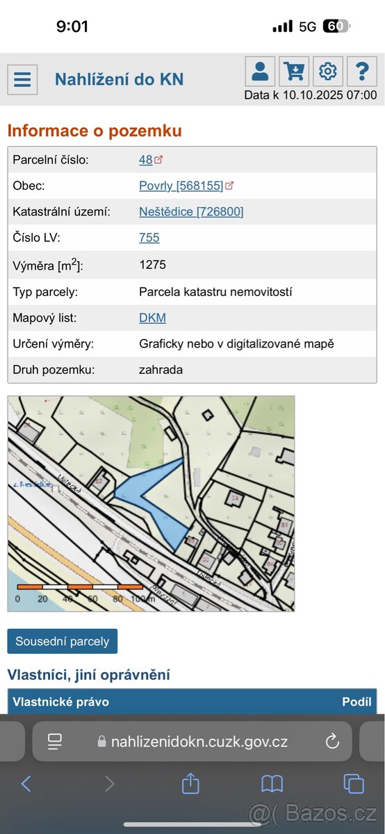 Prodám podíl 1/2 zahradu v obci Povrly