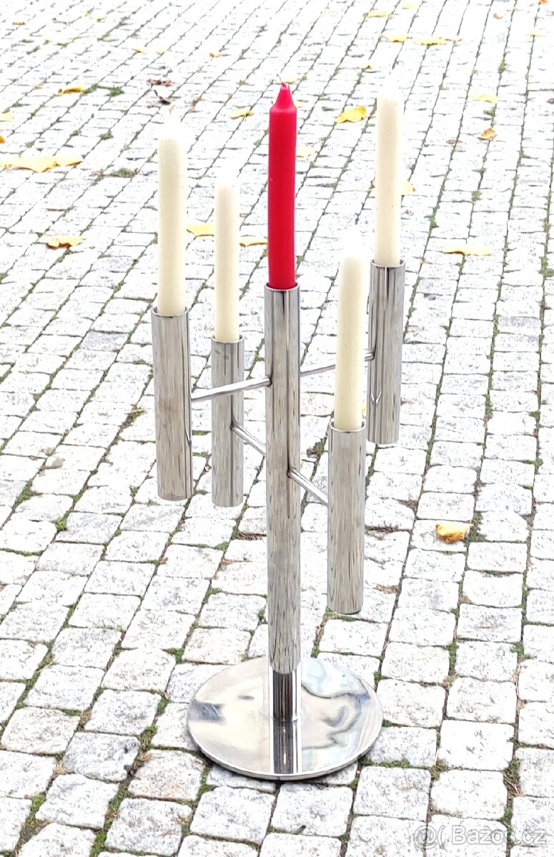 Svícen Funkcionalismus, 5ti plamenný, Zn.WMF, chrom